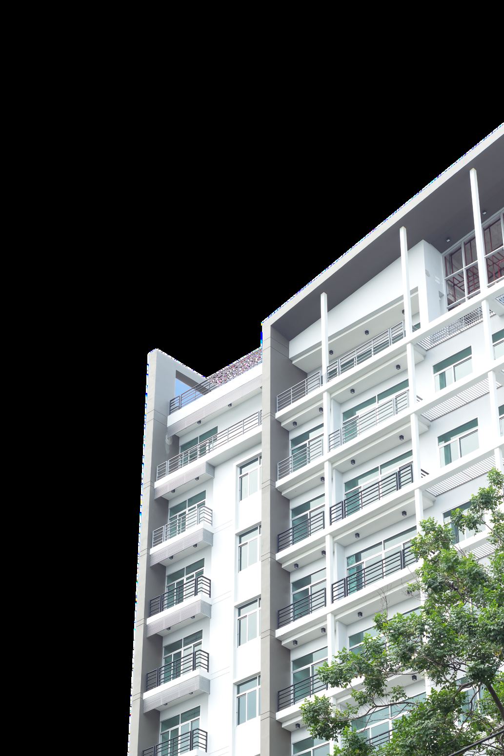 Modern residential apartment building marketed by The Vendibles